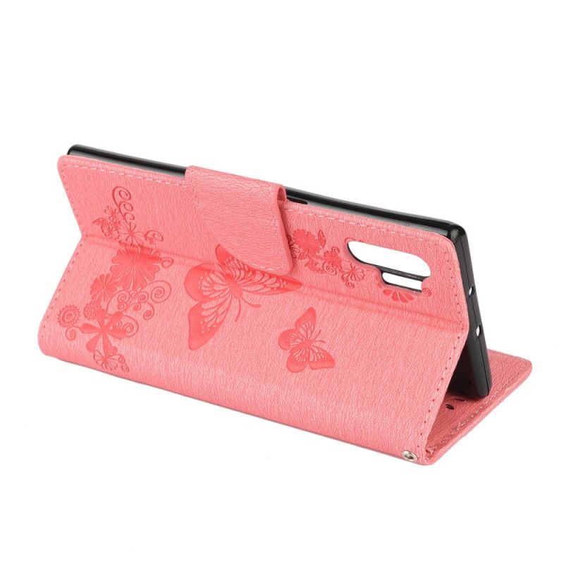 Folio Deksel for Samsung Galaxy Note 10 Plus Svart Sommerfugler Og Tanga Blomster