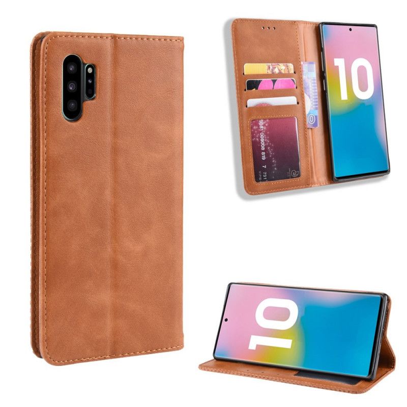 Folio Deksel for Samsung Galaxy Note 10 Plus Svart Stilisert Vintage-Skinneffekt