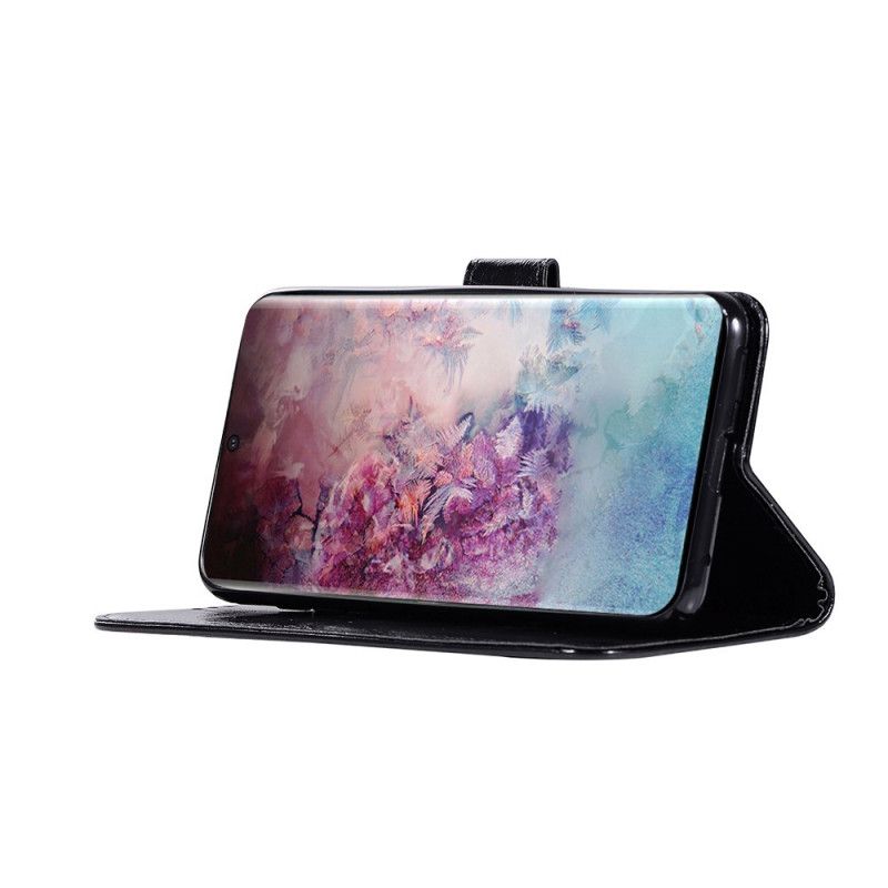 Folio Deksel for Samsung Galaxy Note 10 Plus Svart Vintage Skinneffekt Med Stropp