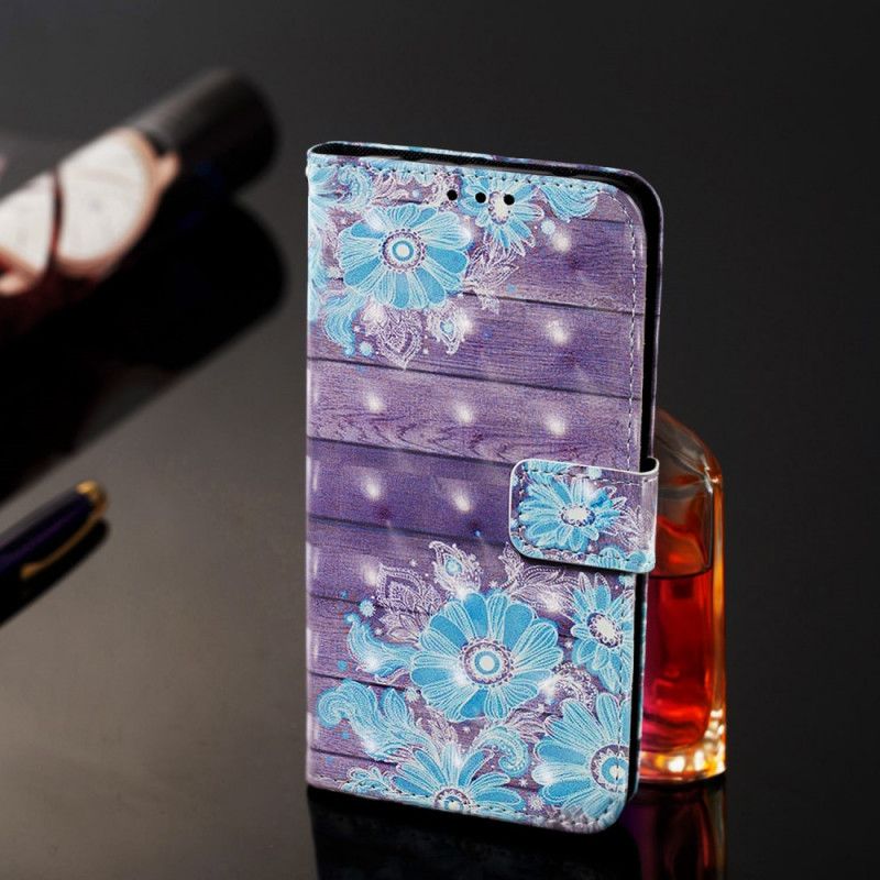 Folio Deksel Samsung Galaxy Note 10 Plus Blå Blomster Med Stropp