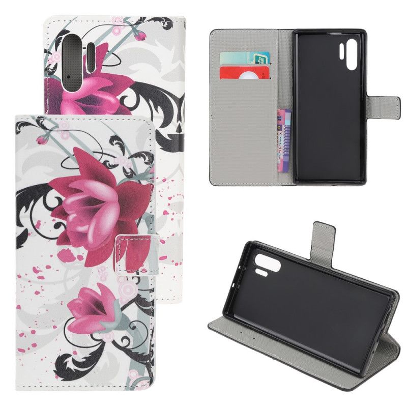 Folio Deksel Samsung Galaxy Note 10 Plus Magenta Tropiske Blomster