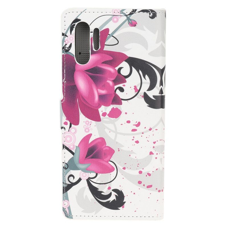 Folio Deksel Samsung Galaxy Note 10 Plus Magenta Tropiske Blomster