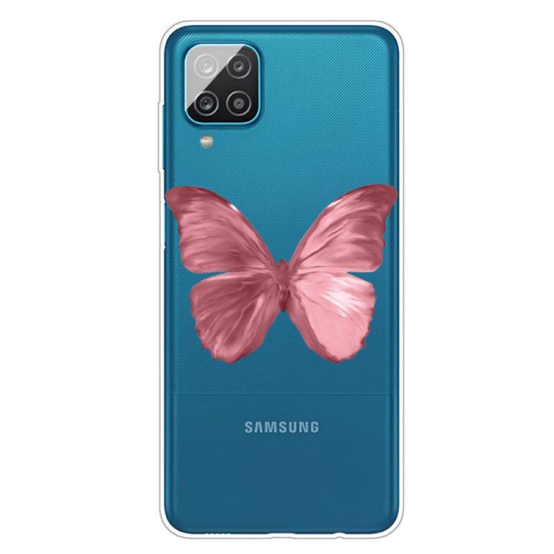 Deksel for Samsung Galaxy A12 Rosa Ville Sommerfugler