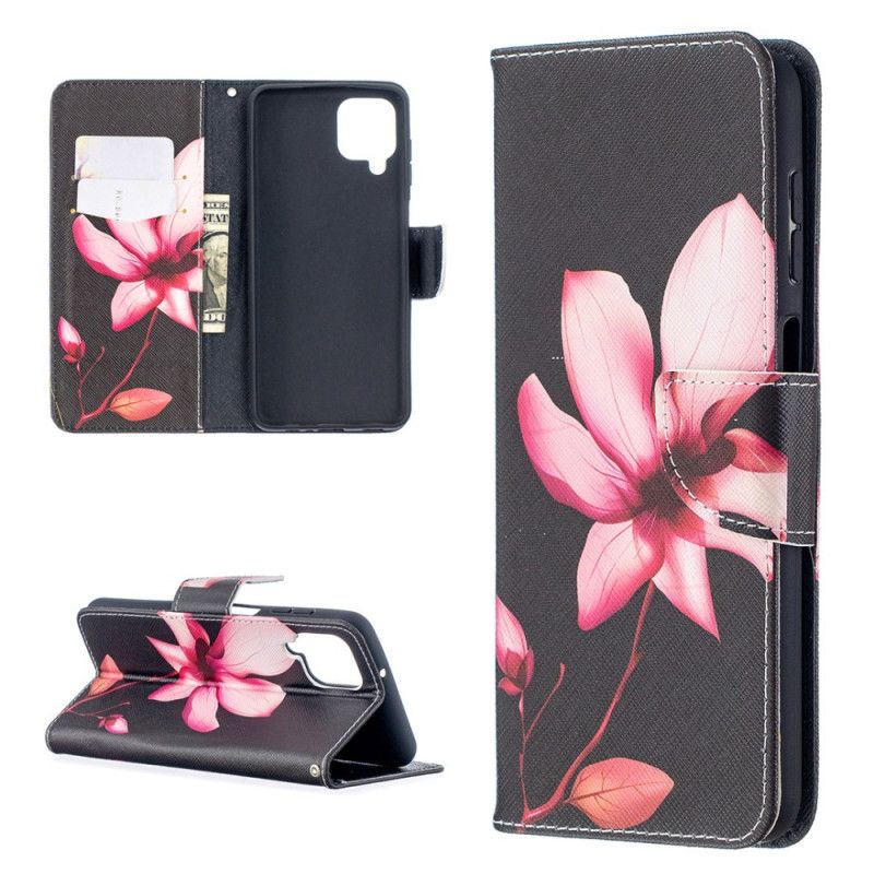 Folio Deksel for Samsung Galaxy A12 Rosa Blomst