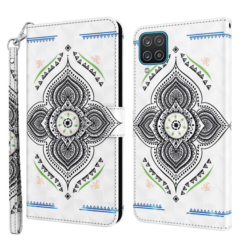 Folio Deksel Samsung Galaxy A12 Lys Flekker Mandala Med Stropp