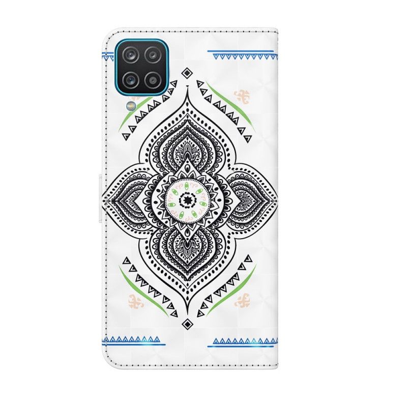 Folio Deksel Samsung Galaxy A12 Lys Flekker Mandala Med Stropp