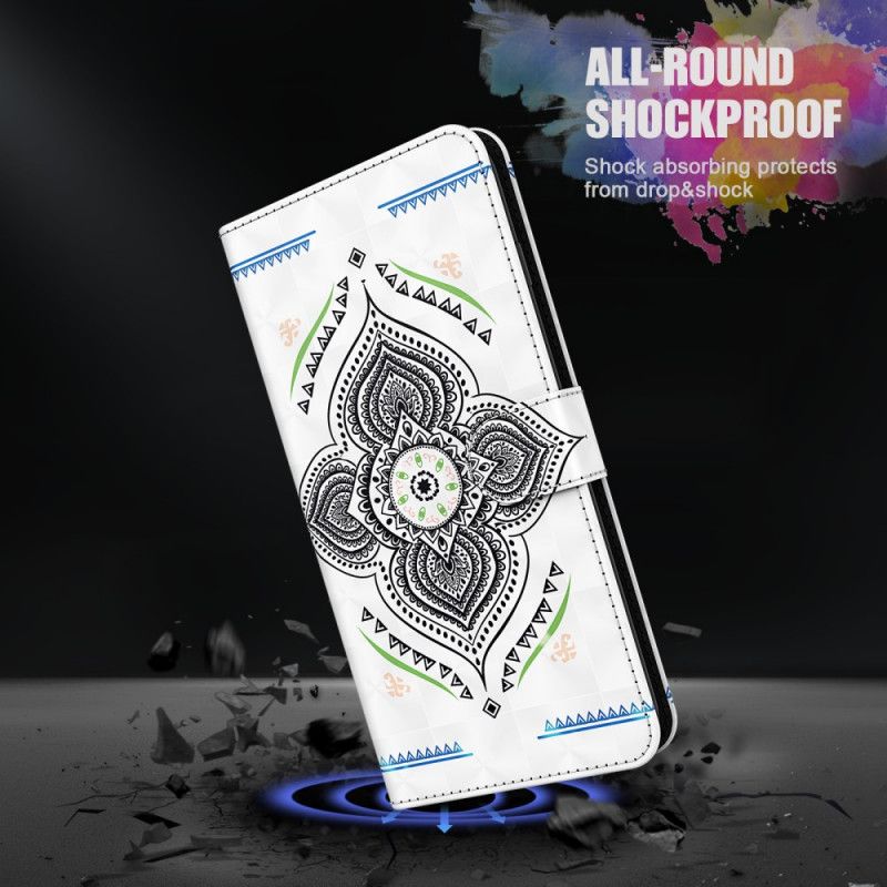 Folio Deksel Samsung Galaxy A12 Lys Flekker Mandala Med Stropp