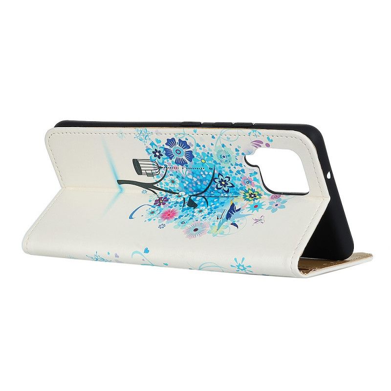 Folio Deksel Samsung Galaxy A12 Oransje Blomstrende Tre