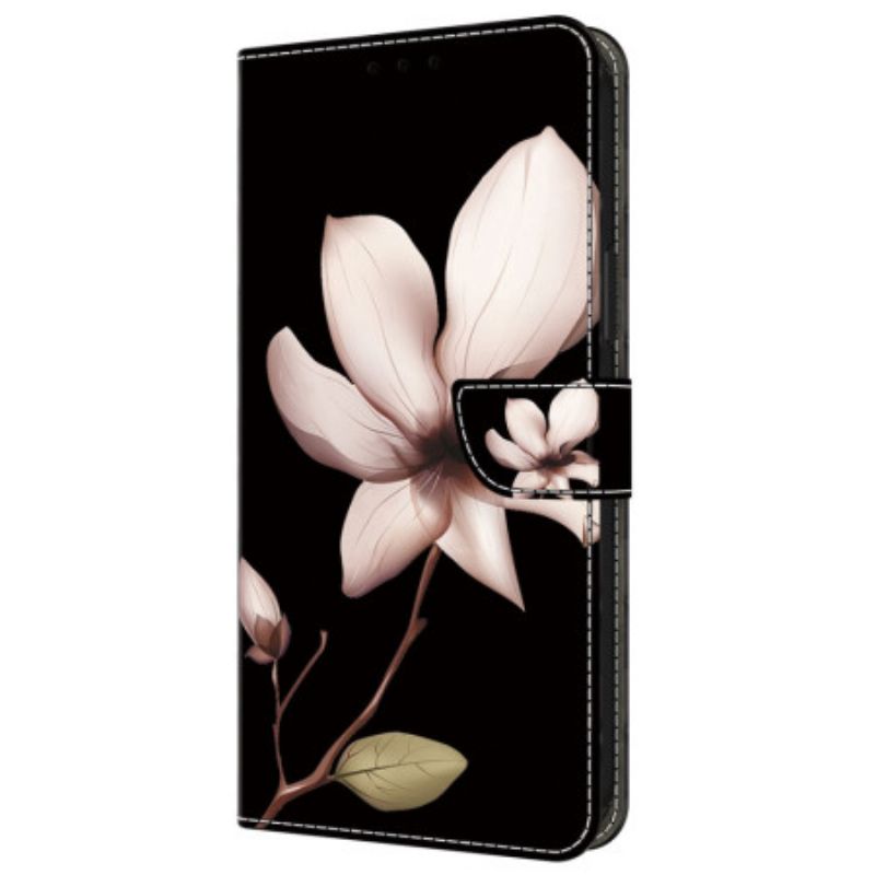 Folio Deksel Samsung Galaxy A55 5g Rosa Blomster På Svart Bakgrunn