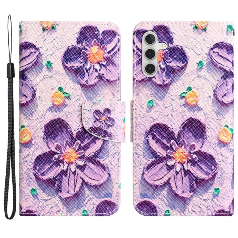 Folio Deksel Til Samsung Galaxy A55 5g Lilla Blomster Med Stropp