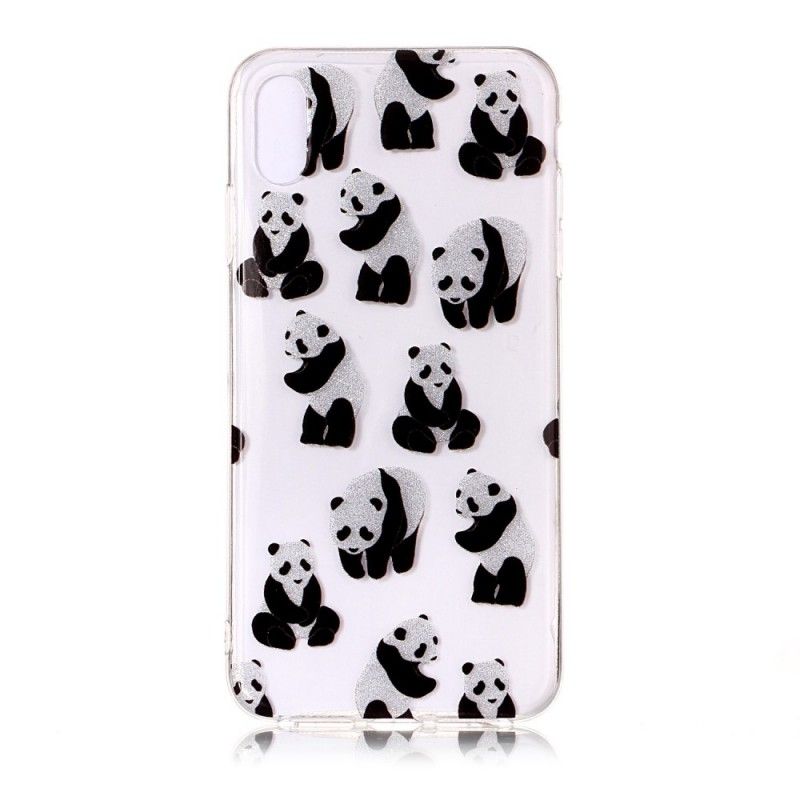 Deksel for iPhone XS Gjennomsiktige Glitterpandaer