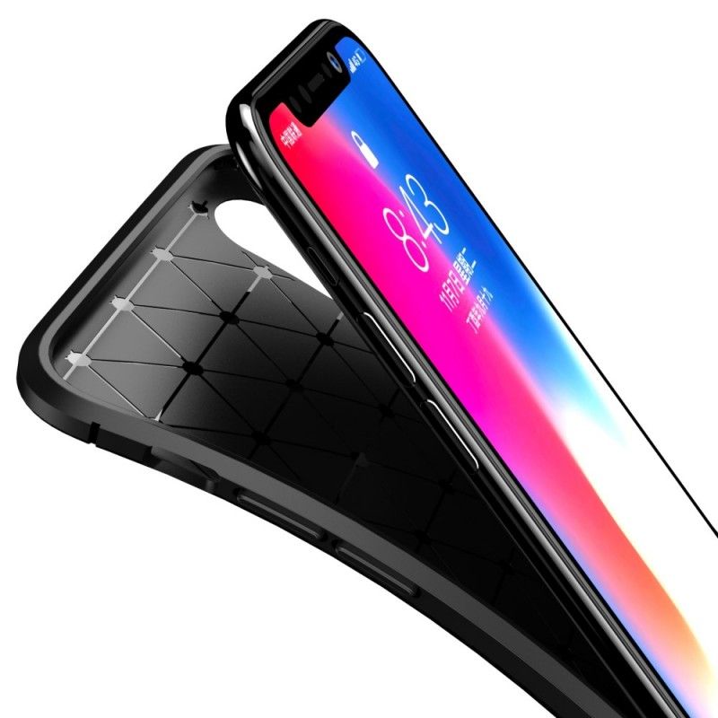 Deksel for iPhone XS Svart Fleksibel Karbonfibertekstur