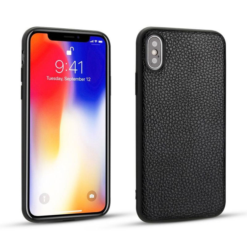 Deksel iPhone XS Svart Mobildeksel Ekte Litchi