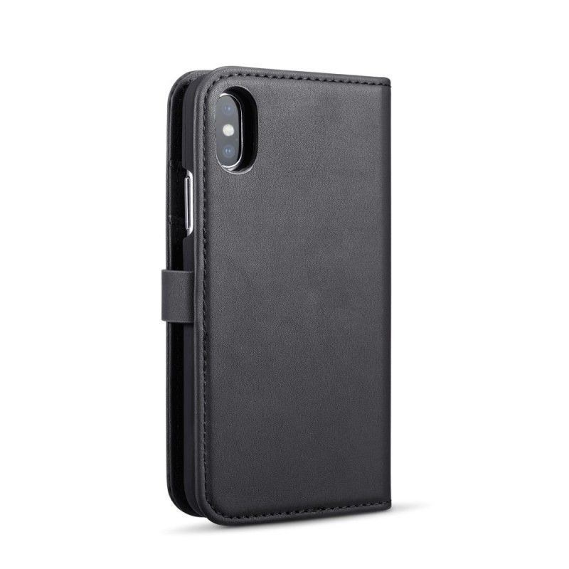 Folio Deksel iPhone XS Svart Glatt Skinneffekt Dg. Avtakbar Ming