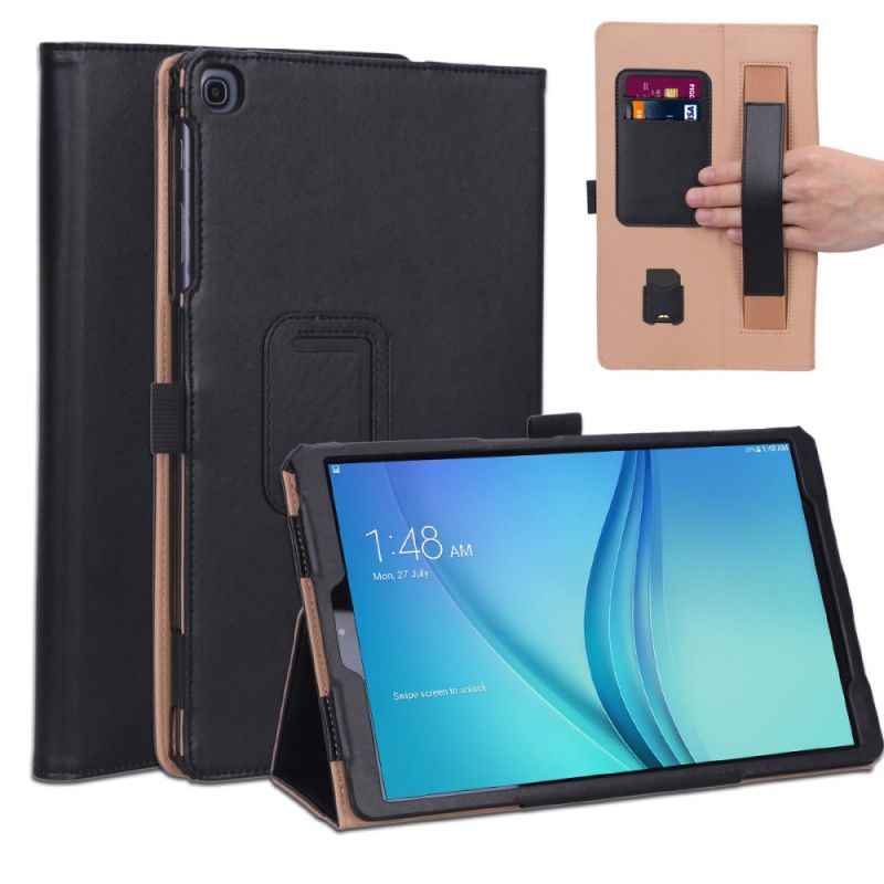 Case Etui Samsung Galaxy Tab A 10.1 (2019) Svart Mobildeksel Lærstil Med Stropp