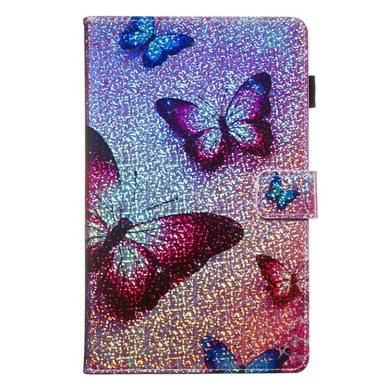 Folio Deksel for Samsung Galaxy Tab A 10.1 (2019) Glitter Sommerfugler