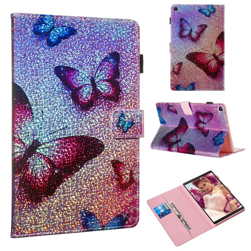 Folio Deksel for Samsung Galaxy Tab A 10.1 (2019) Glitter Sommerfugler