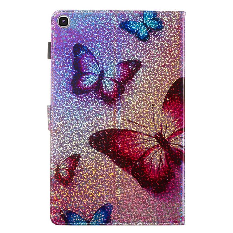 Folio Deksel for Samsung Galaxy Tab A 10.1 (2019) Glitter Sommerfugler