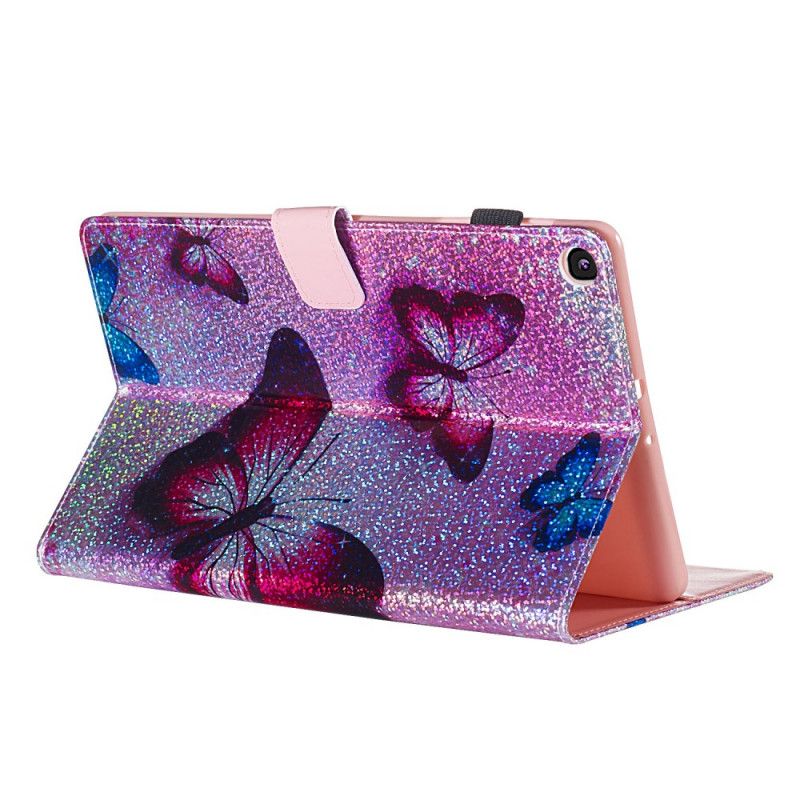 Folio Deksel for Samsung Galaxy Tab A 10.1 (2019) Glitter Sommerfugler