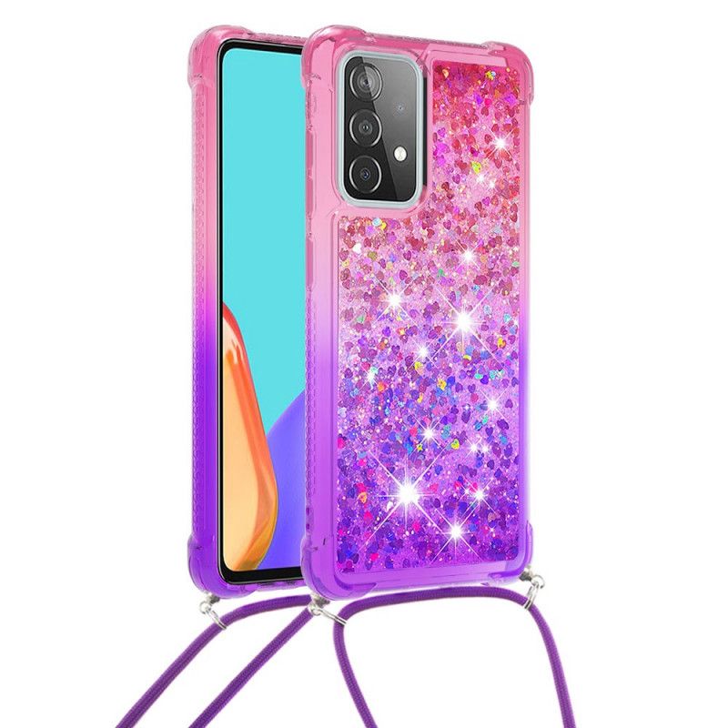 Deksel for Samsung Galaxy A52 4G / A52 5G Magenta Silikonglitter Og Ledning