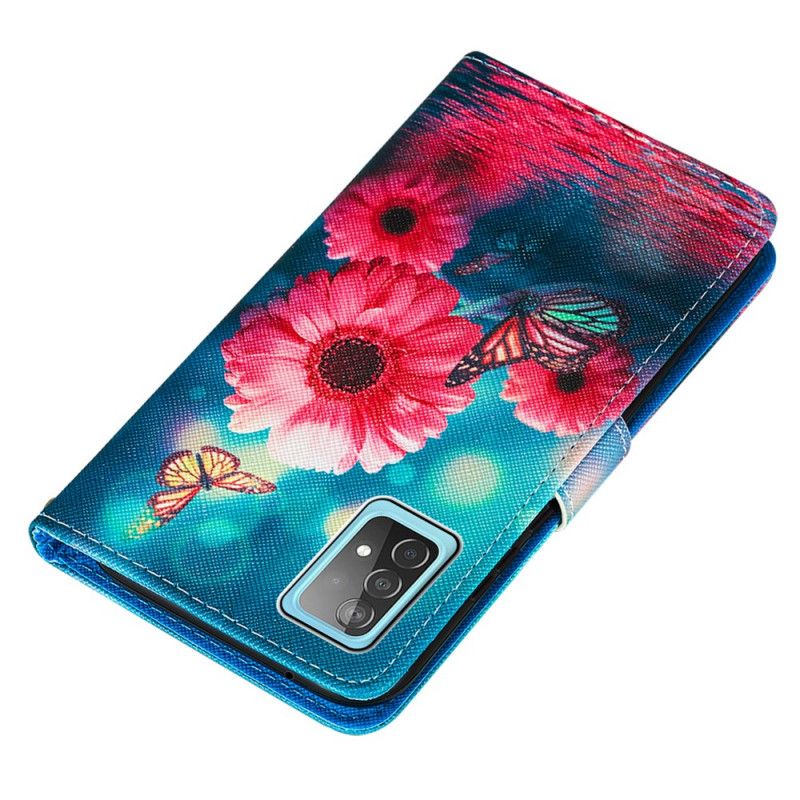 Folio Deksel for Samsung Galaxy A52 4G / A52 5G Blomster Og Sommerfugler