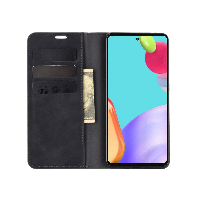 Folio Deksel for Samsung Galaxy A52 4G / A52 5G Svart Myk Skinneffekt