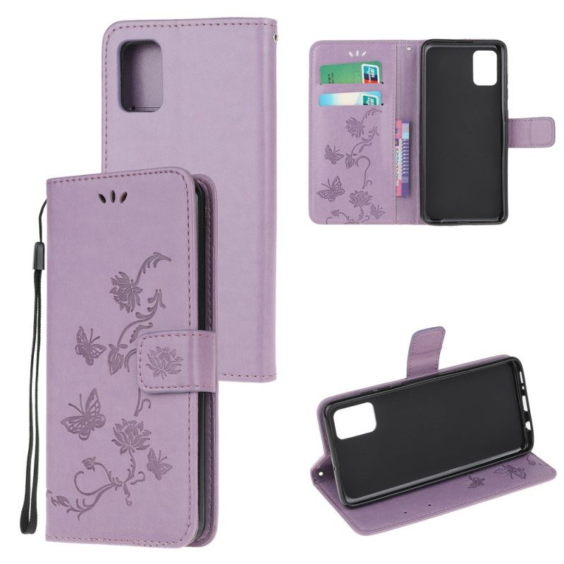 Folio Deksel for Samsung Galaxy A52 4G / A52 5G Svart Sommerfugler Og Tanga Blomster