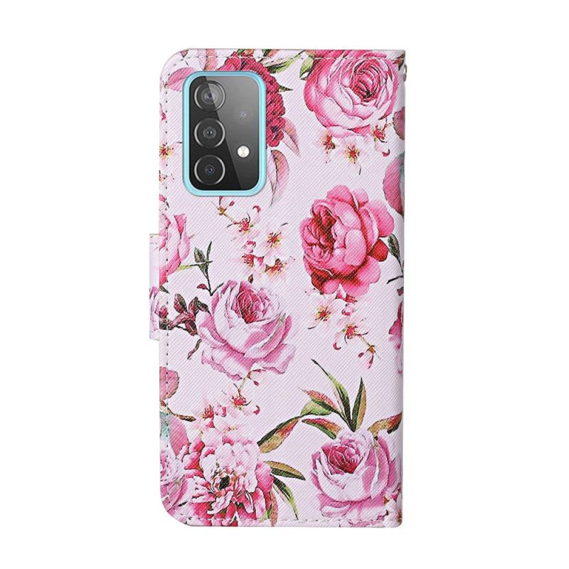 Folio Deksel Samsung Galaxy A52 4G / A52 5G Mesterlige Blomster Med Tanga