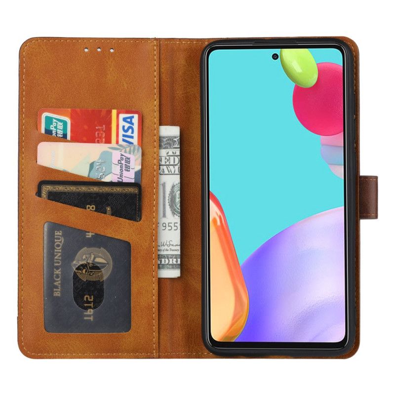 Folio Deksel Samsung Galaxy A52 4G / A52 5G Svart Kortholder Og Stropp I Skinneffekt Beskyttelse