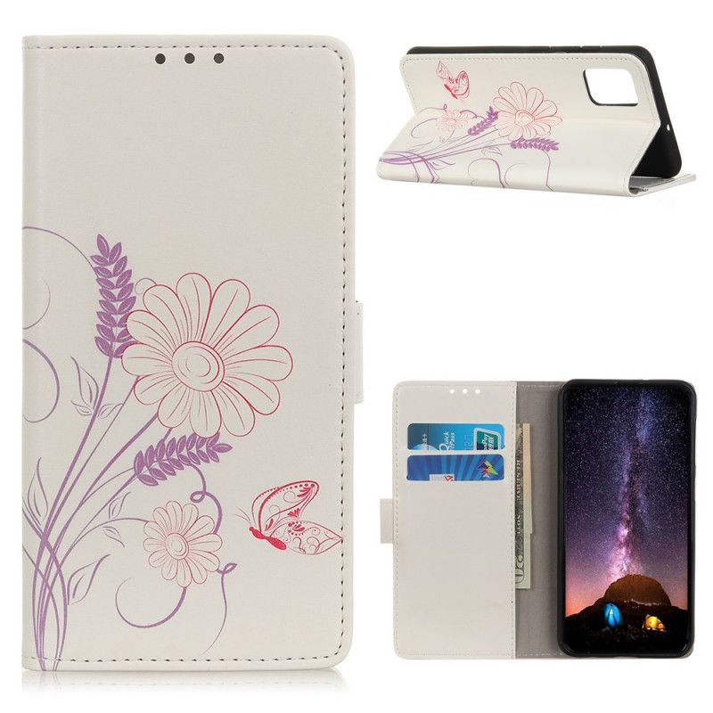 Folio Deksel Samsung Galaxy A52 4G / A52 5G Tegning Av Sommerfugler Og Blomster Anti-fall