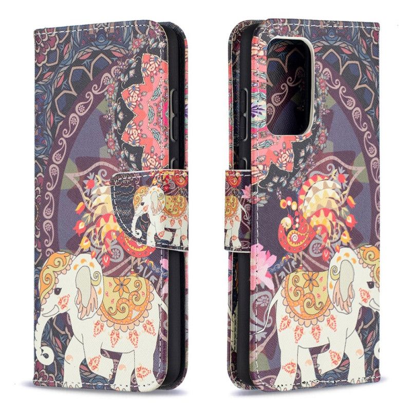 Lærdeksel Folio Deksel Samsung Galaxy A52 4G / A52 5G Etnisk Elefantmandala