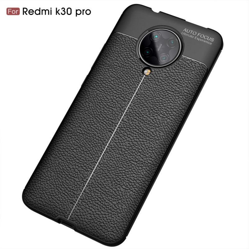 Deksel Xiaomi Poco F2 Pro Svart Mobildeksel Dobbeltlinjet Lychee-Effekt