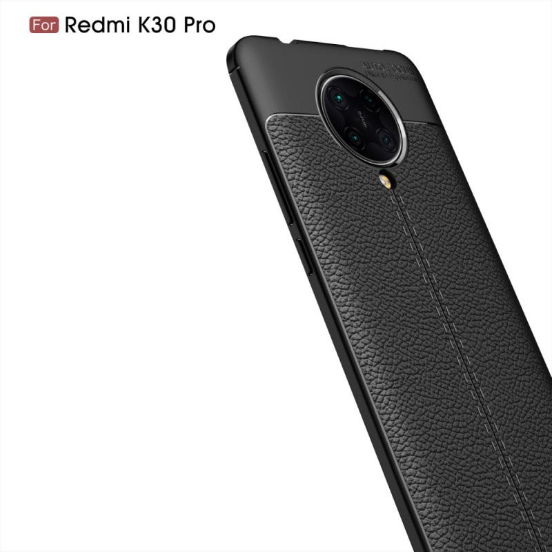 Deksel Xiaomi Poco F2 Pro Svart Mobildeksel Dobbeltlinjet Lychee-Effekt