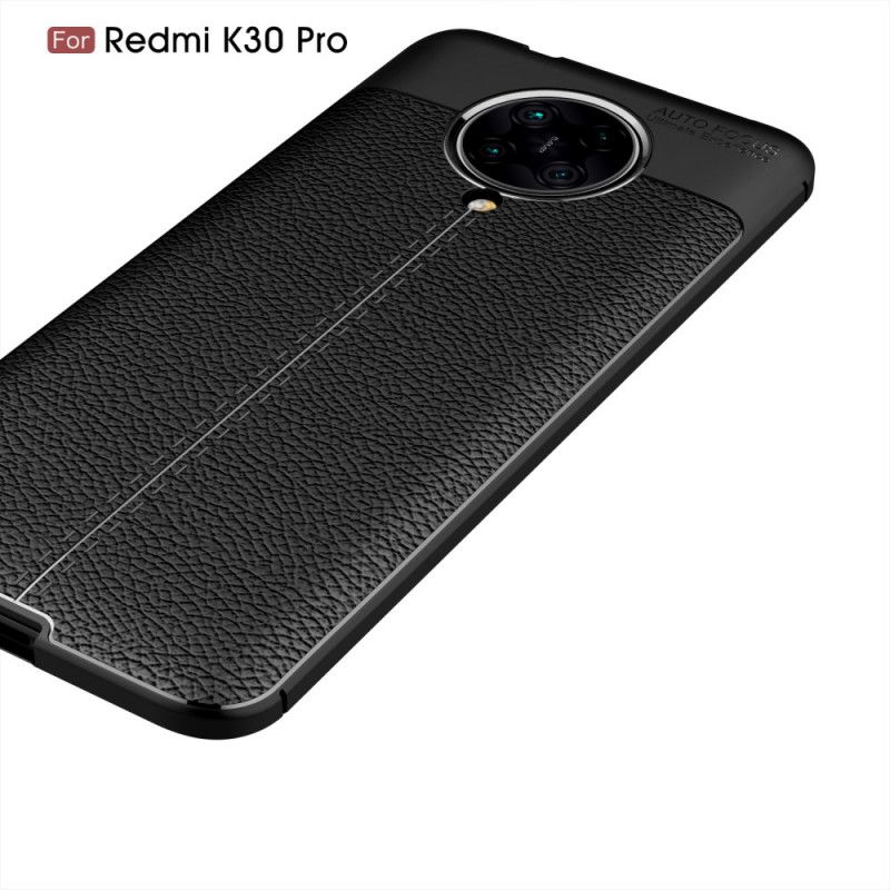 Deksel Xiaomi Poco F2 Pro Svart Mobildeksel Dobbeltlinjet Lychee-Effekt