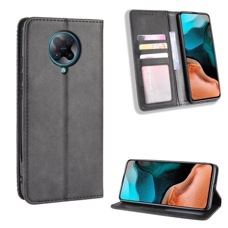 Folio Deksel for Xiaomi Poco F2 Pro Svart Stilisert Vintage Skinneffekt