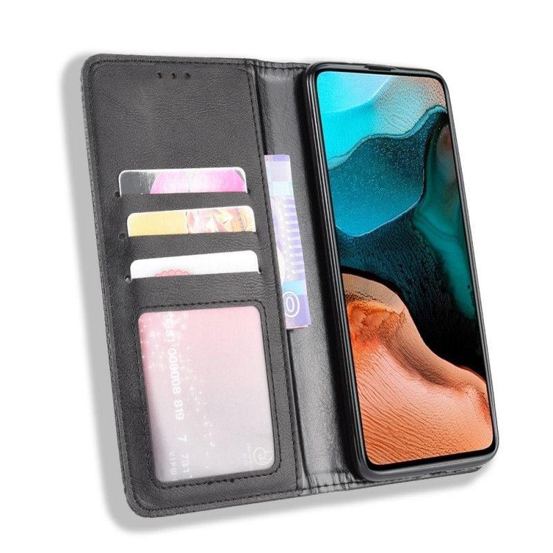 Folio Deksel for Xiaomi Poco F2 Pro Svart Stilisert Vintage Skinneffekt