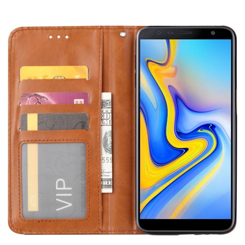 Folio Deksel for Samsung Galaxy J6 Plus Svart Kortholder I Imitert Skinn