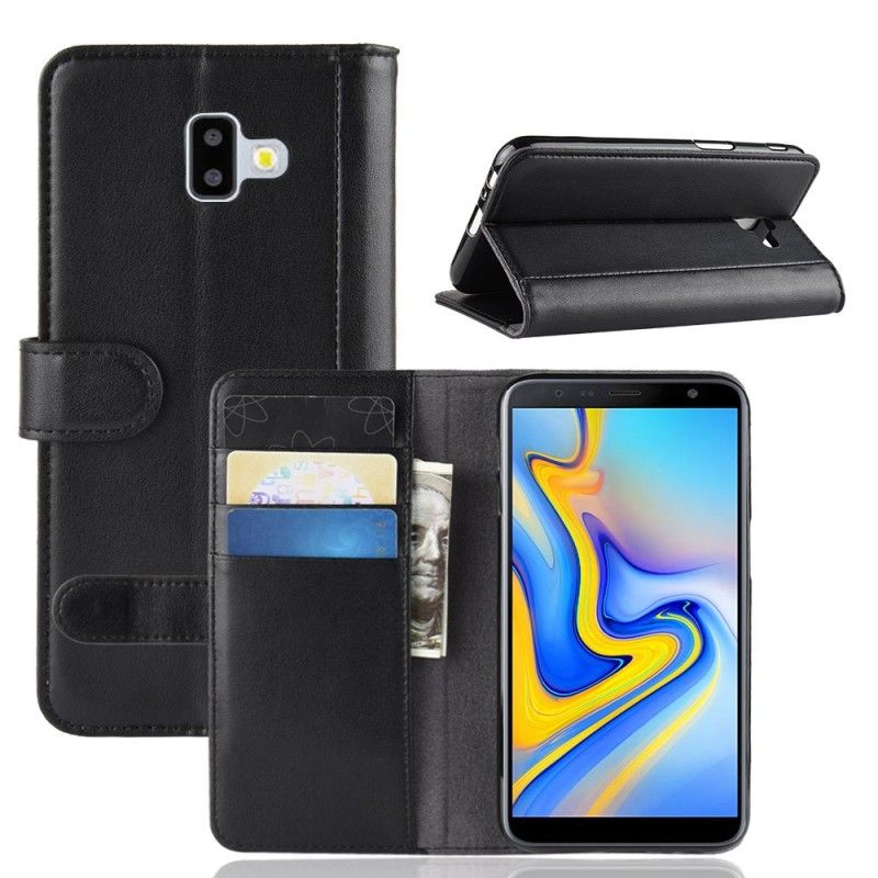 Folio Deksel Samsung Galaxy J6 Plus Svart Delt Skinn