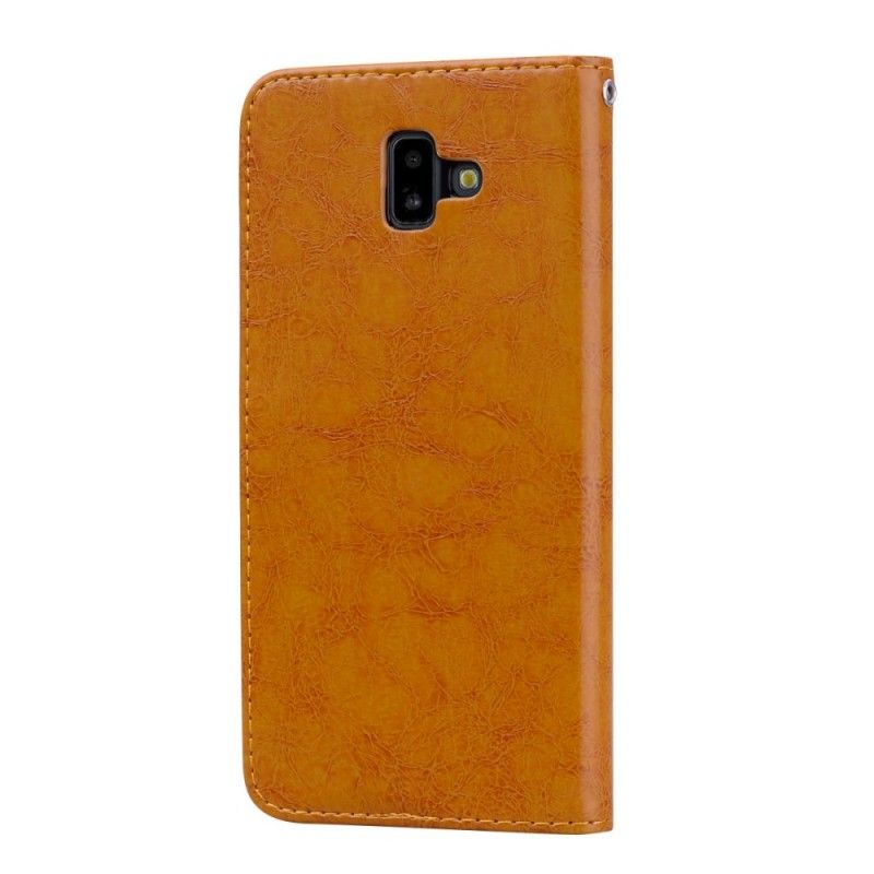 Folio Deksel Samsung Galaxy J6 Plus Svart Vintage Skinneffekt Med Stropp