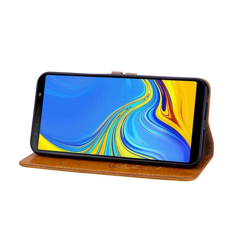 Folio Deksel Samsung Galaxy J6 Plus Svart Vintage Skinneffekt Med Stropp