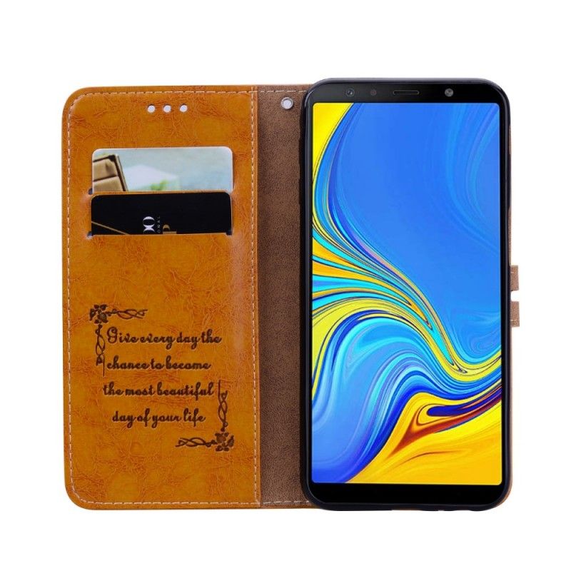 Folio Deksel Samsung Galaxy J6 Plus Svart Vintage Skinneffekt Med Stropp