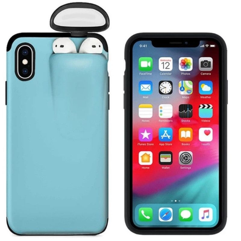 Deksel iPhone XS Max Svart Mobildeksel 2-I-1 Airpods-Sak