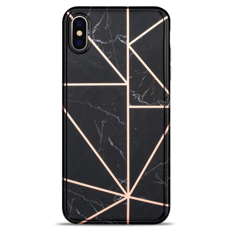 Deksel iPhone XS Max Svart Prangende Geometrisk Marmor