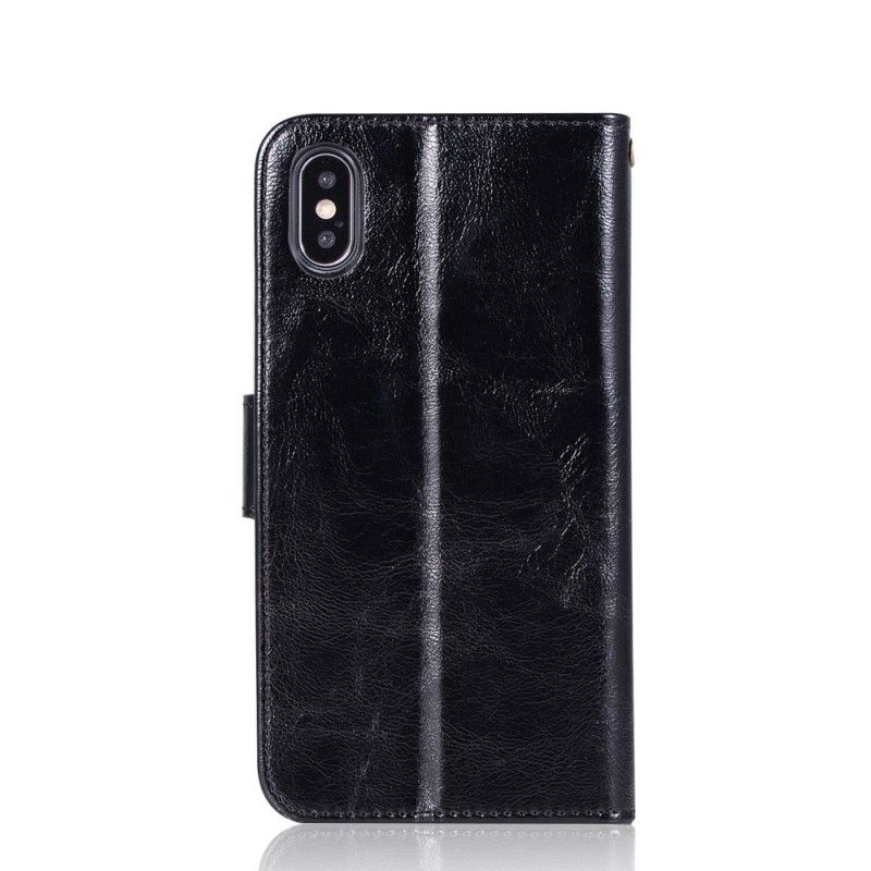 Folio Deksel for iPhone XS Max Svart Vintage Skinneffekt Med Tanga