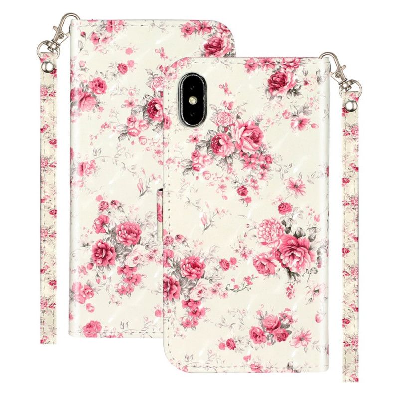 Folio Deksel iPhone XS Max Blomsterlys Flekker Med Stropp