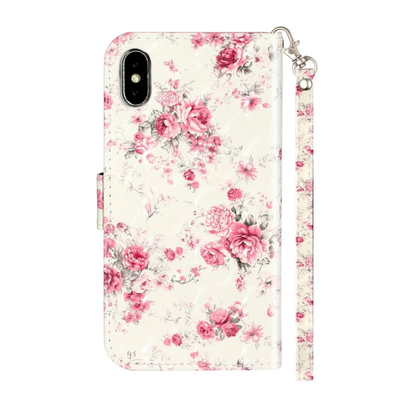 Folio Deksel iPhone XS Max Blomsterlys Flekker Med Stropp