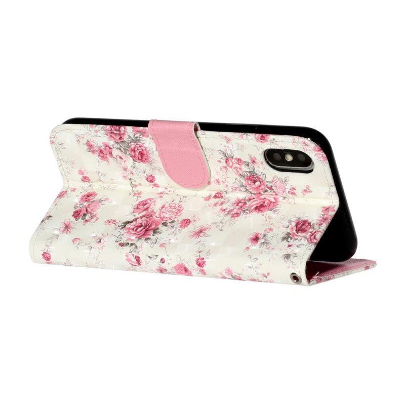 Folio Deksel iPhone XS Max Blomsterlys Flekker Med Stropp