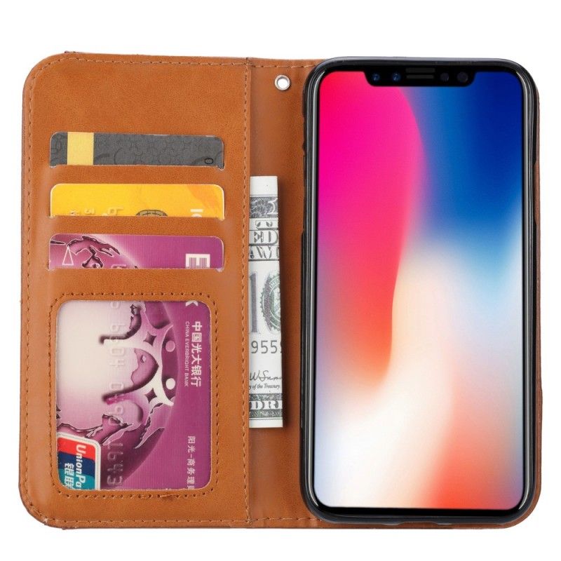 Folio Deksel iPhone XS Max Svart Kortholder I Imitert Skinn