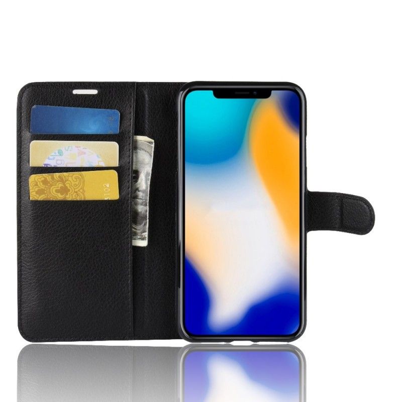 Folio Deksel iPhone XS Max Svart Retro Litchi Anti-fall