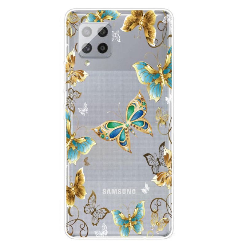 Deksel for Samsung Galaxy A42 5G Mørkeblå Design Sommerfugler